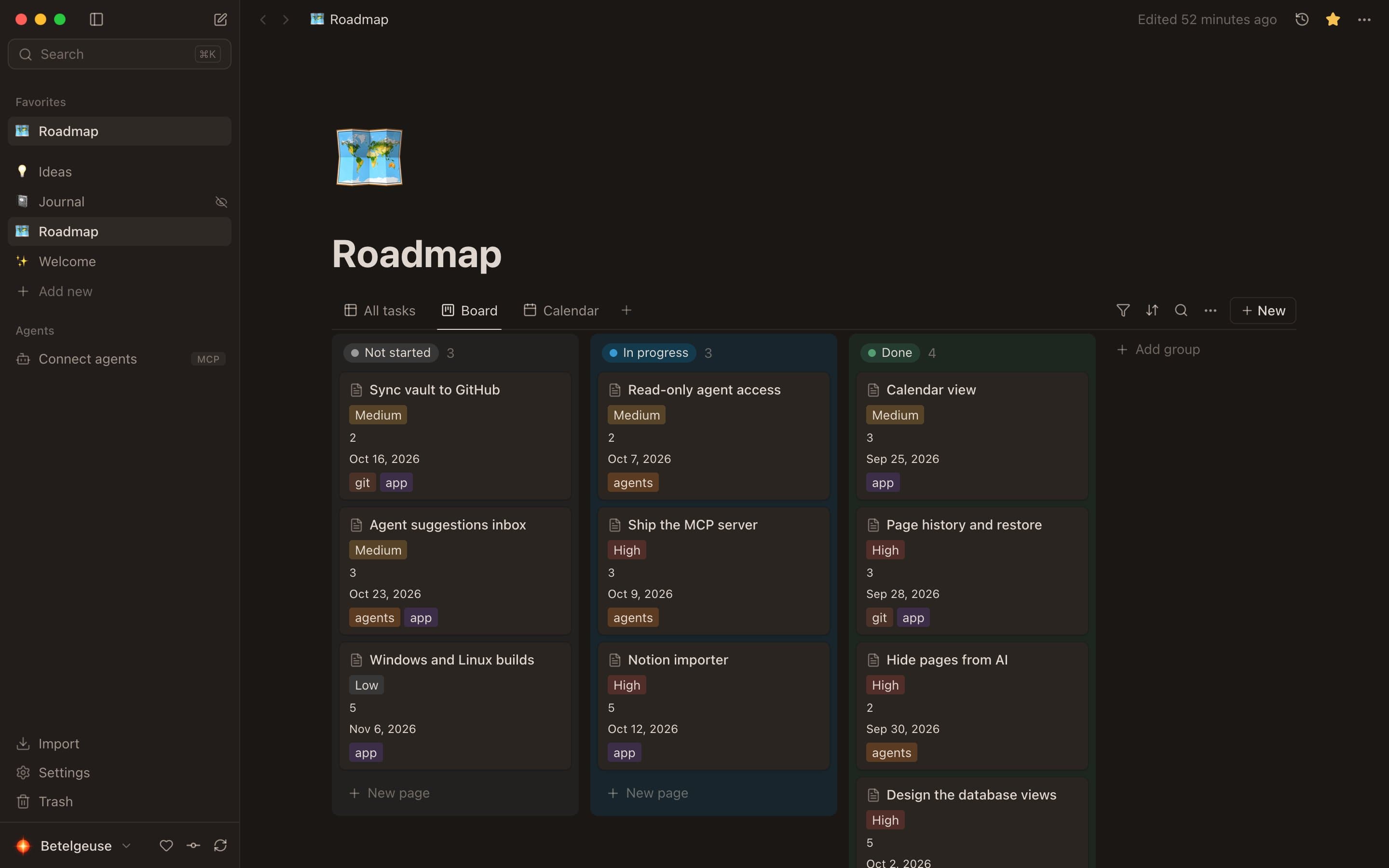 A Betelgeuse database in board view