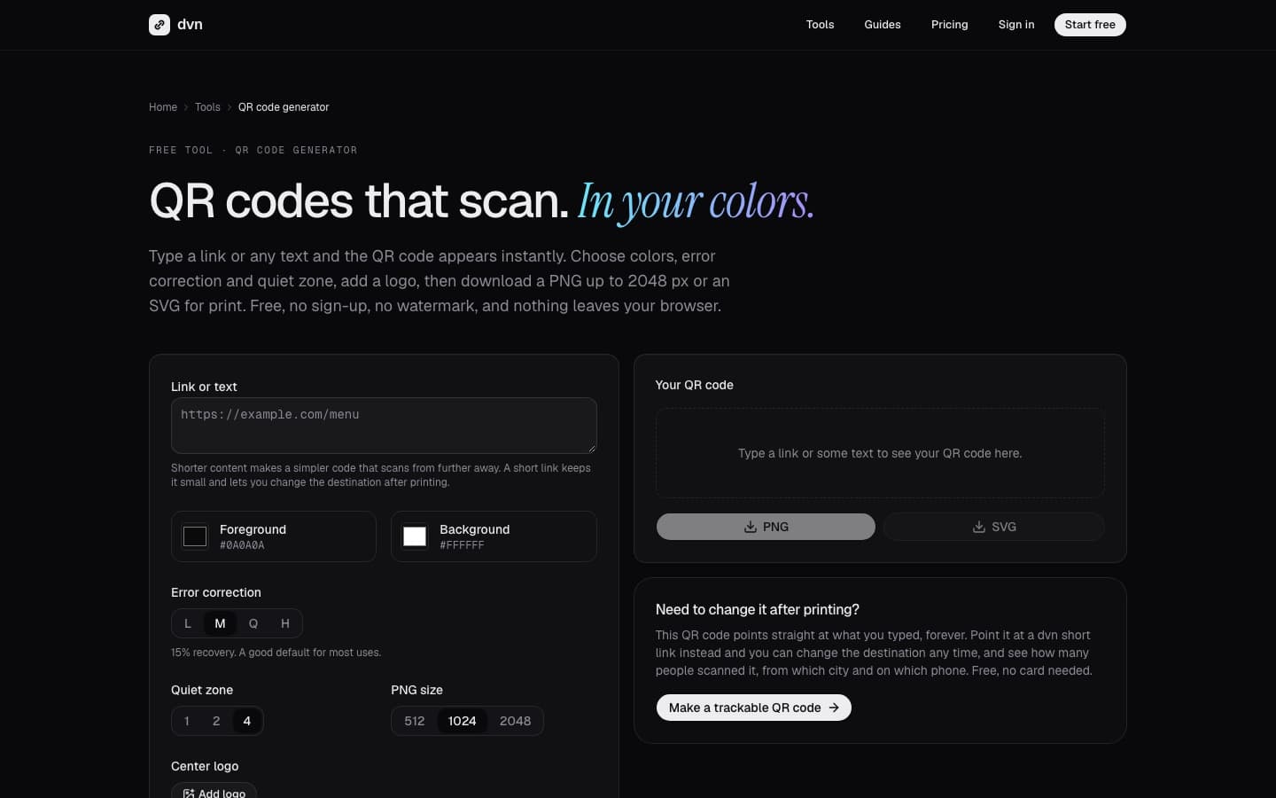 The free QR code generator on dvn
